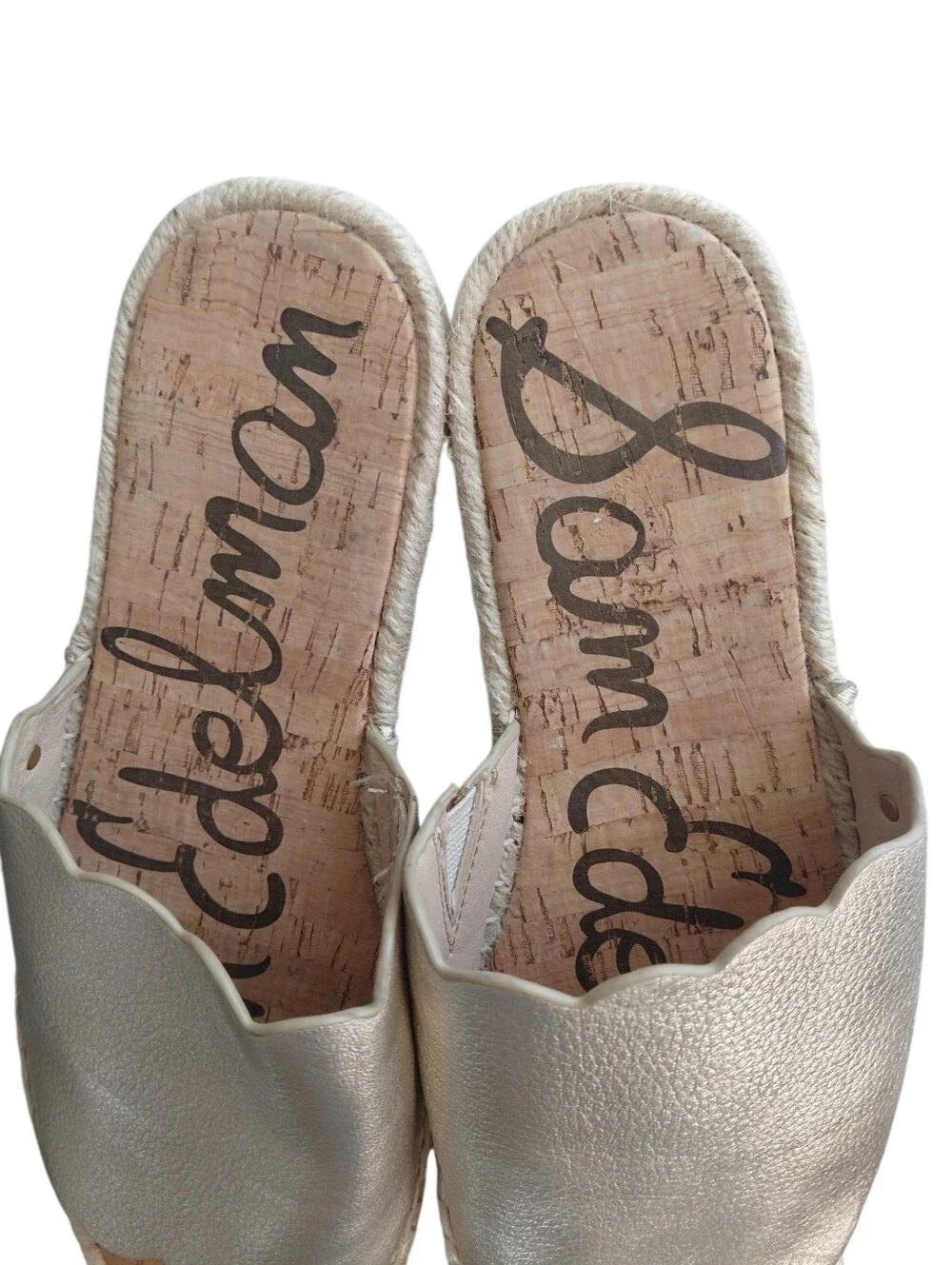 Sam Edelman Gold Scalloped Leather Slide Sandals Size 8.5